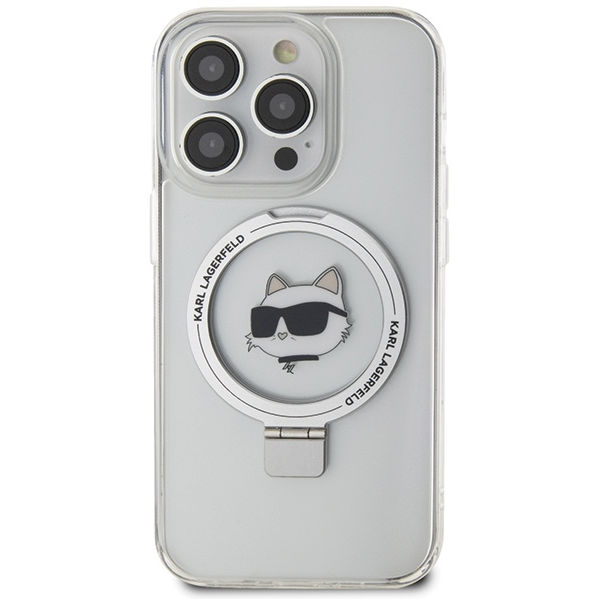 Karl Lagerfeld - Hardcase Ring Stand MagSafe (KLHMP15LHMRSCHH) - iPhone 15 Pro - White Choupette Head