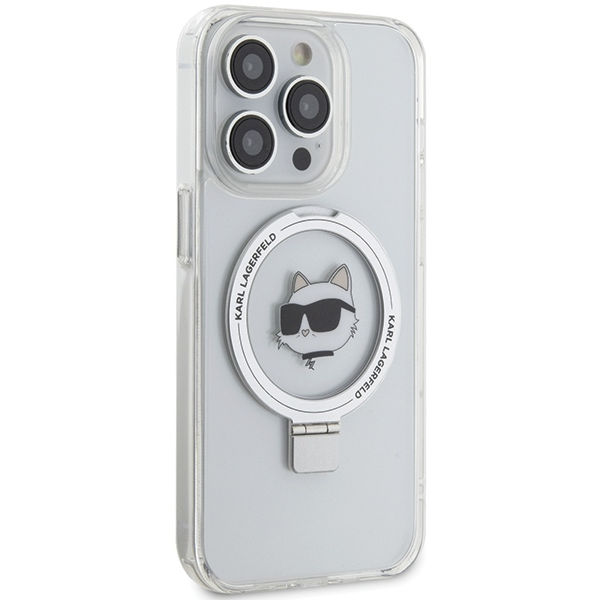 Karl Lagerfeld - Hardcase Ring Stand MagSafe (KLHMP15LHMRSCHH) - iPhone 15 Pro - White Choupette Head