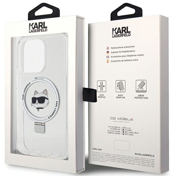 Karl Lagerfeld - Hardcase Ring Stand MagSafe (KLHMP15LHMRSCHH) - iPhone 15 Pro - White Choupette Head