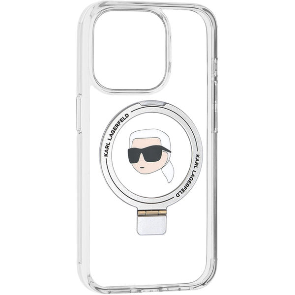 Karl Lagerfeld - Hardcase Ring Stand MagSafe (KLHMP15LHMRSKHH) - iPhone 15 Pro - White Karl Head