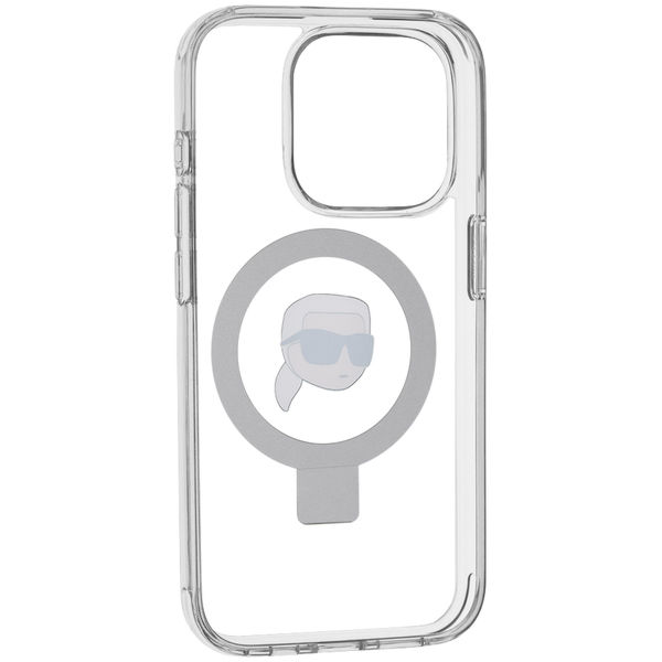 Karl Lagerfeld - Hardcase Ring Stand MagSafe (KLHMP15LHMRSKHH) - iPhone 15 Pro - White Karl Head