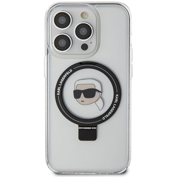 Karl Lagerfeld - Hardcase Ring Stand MagSafe (KLHMP15LHMRSKHH) - iPhone 15 Pro - White Karl Head