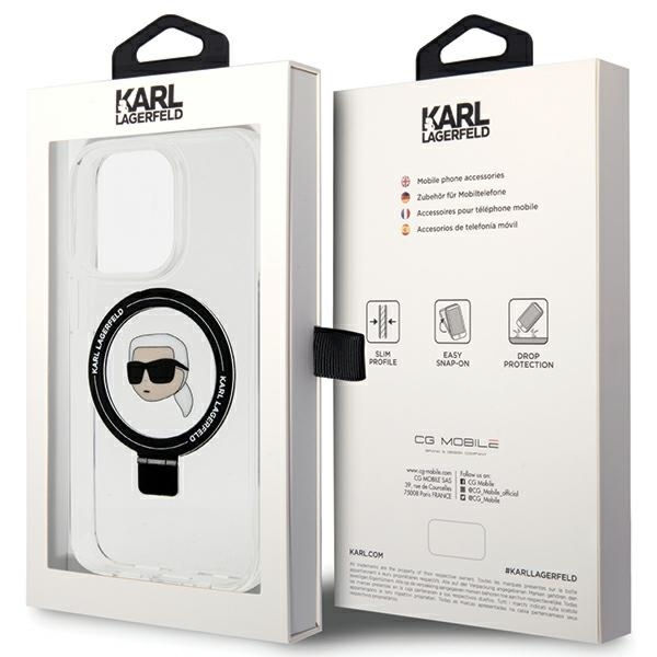 Karl Lagerfeld - Hardcase Ring Stand MagSafe (KLHMP15LHMRSKHH) - iPhone 15 Pro - White Karl Head