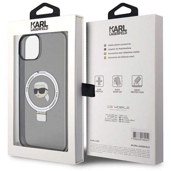 Karl Lagerfeld - Hardcase Ring Stand MagSafe (KLHMP15SHMRSKHK) - iPhone 15 - Karl Head