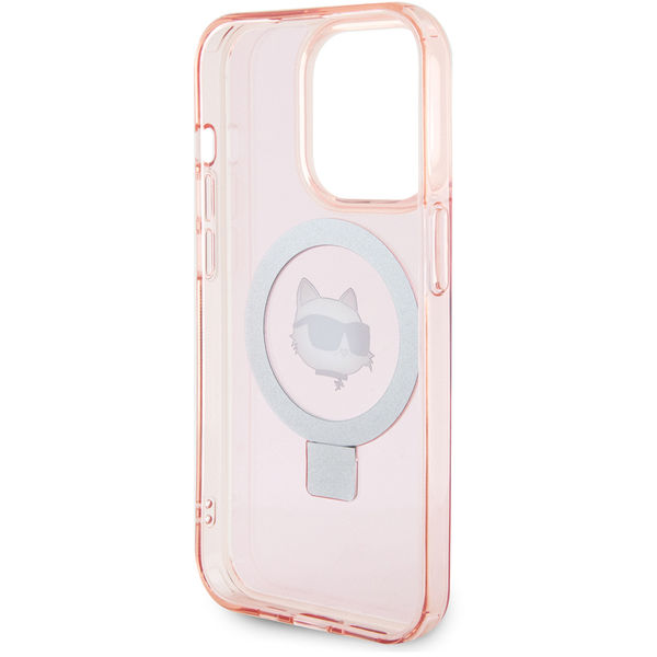 Karl Lagerfeld - Hardcase Ring Stand MagSafe (KLHMP15LHMRSCHP) - iPhone 15 Pro - Pink Choupette Head