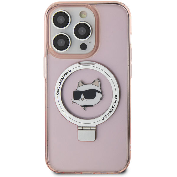 Karl Lagerfeld - Hardcase Ring Stand MagSafe (KLHMP15LHMRSCHP) - iPhone 15 Pro - Pink Choupette Head