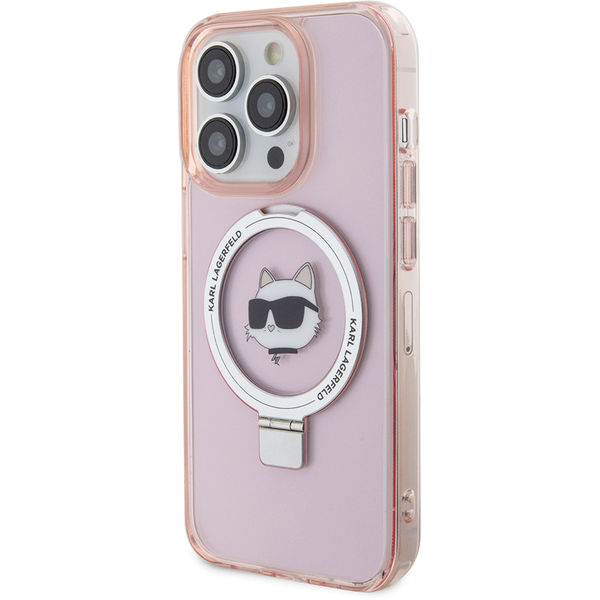 Karl Lagerfeld - Hardcase Ring Stand MagSafe (KLHMP15LHMRSCHP) - iPhone 15 Pro - Pink Choupette Head