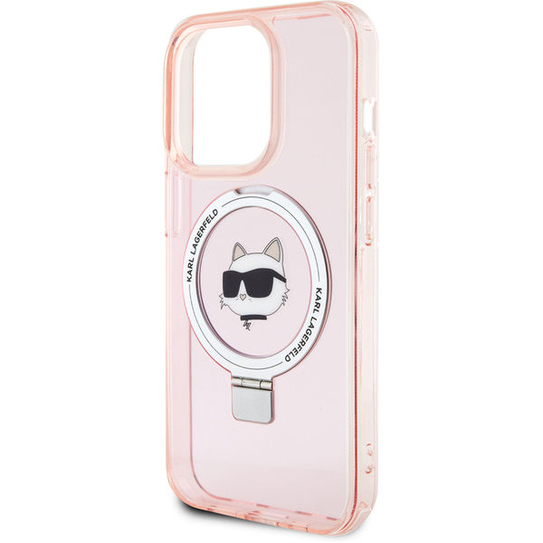 Karl Lagerfeld - Hardcase Ring Stand MagSafe (KLHMP15LHMRSCHP) - iPhone 15 Pro - Pink Choupette Head