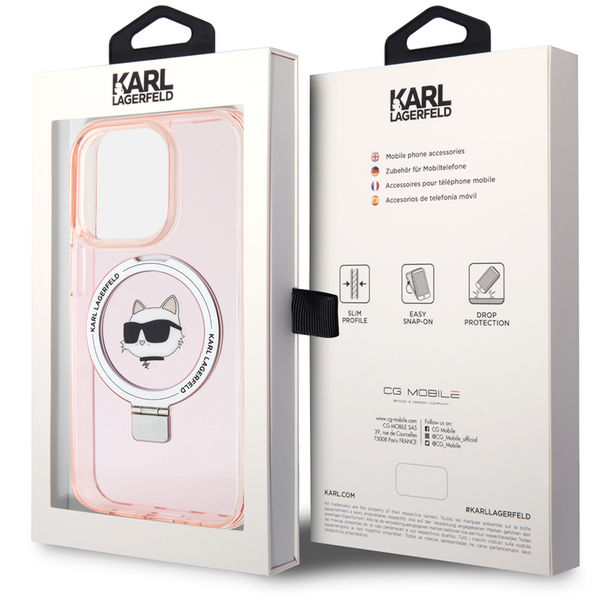Karl Lagerfeld - Hardcase Ring Stand MagSafe (KLHMP15LHMRSCHP) - iPhone 15 Pro - Pink Choupette Head