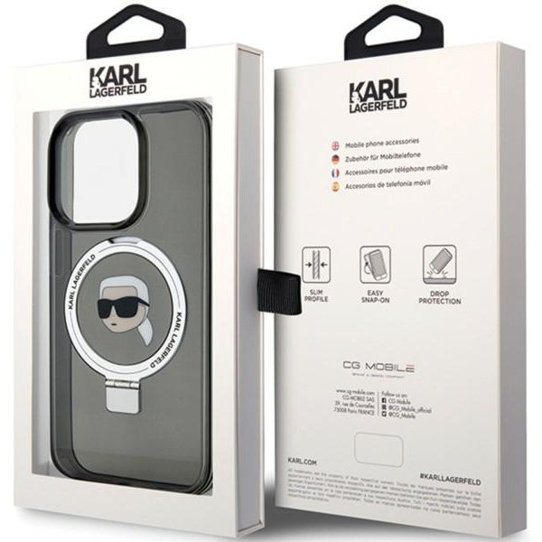 Karl Lagerfeld - Hardcase Ring Stand MagSafe (KLHMP15LHMRSKHK) - iPhone 15 Pro - Karl Head