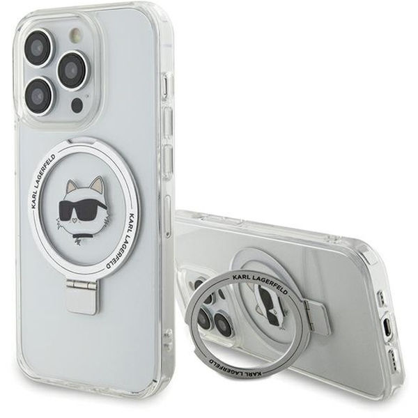 Karl Lagerfeld - Hardcase Ring Stand MagSafe (KLHMP15XHMRSCHH) - iPhone 15 Pro Max - White Choupette Head