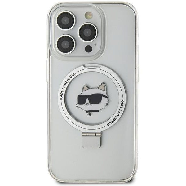 Karl Lagerfeld - Hardcase Ring Stand MagSafe (KLHMP15XHMRSCHH) - iPhone 15 Pro Max - White Choupette Head