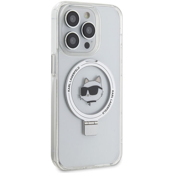 Karl Lagerfeld - Hardcase Ring Stand MagSafe (KLHMP15XHMRSCHH) - iPhone 15 Pro Max - White Choupette Head