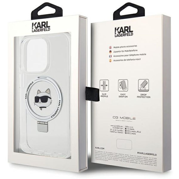 Karl Lagerfeld - Hardcase Ring Stand MagSafe (KLHMP15XHMRSCHH) - iPhone 15 Pro Max - White Choupette Head