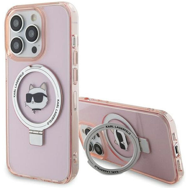 Karl Lagerfeld - Hardcase Ring Stand MagSafe (KLHMP15XHMRSCHP) - iPhone 15 Pro Max - Pink Choupette Head