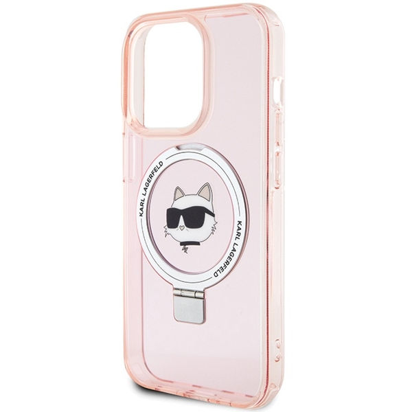 Karl Lagerfeld - Hardcase Ring Stand MagSafe (KLHMP15XHMRSCHP) - iPhone 15 Pro Max - Pink Choupette Head