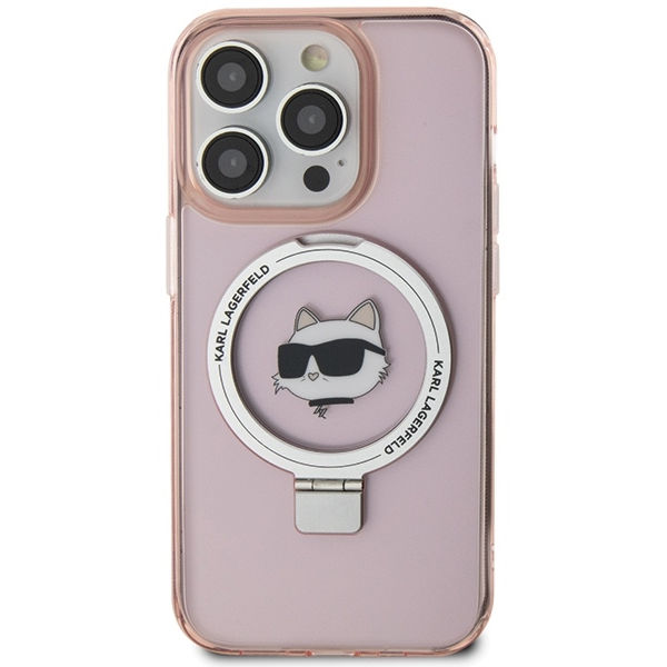 Karl Lagerfeld - Hardcase Ring Stand MagSafe (KLHMP15XHMRSCHP) - iPhone 15 Pro Max - Pink Choupette Head