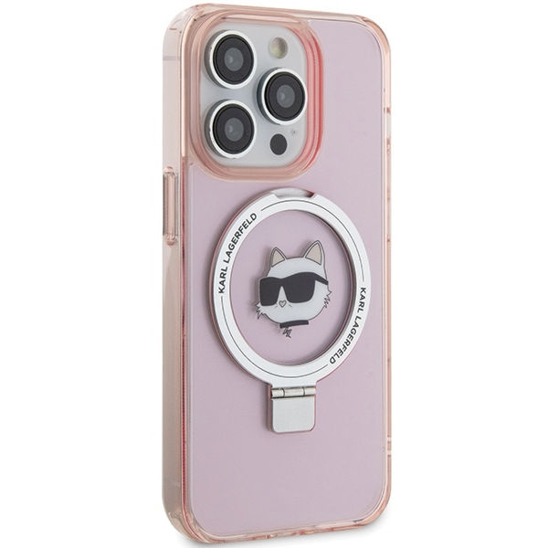 Karl Lagerfeld - Hardcase Ring Stand MagSafe (KLHMP15XHMRSCHP) - iPhone 15 Pro Max - Pink Choupette Head