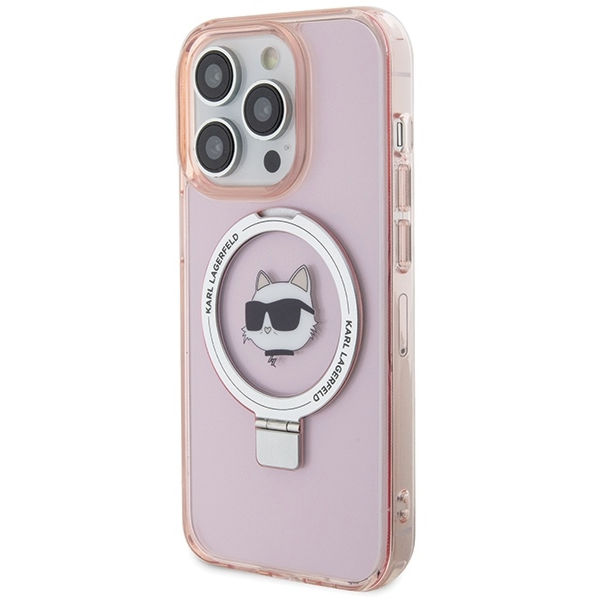 Karl Lagerfeld - Hardcase Ring Stand MagSafe (KLHMP15XHMRSCHP) - iPhone 15 Pro Max - Pink Choupette Head