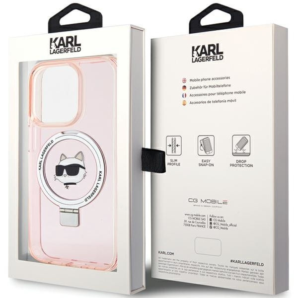 Karl Lagerfeld - Hardcase Ring Stand MagSafe (KLHMP15XHMRSCHP) - iPhone 15 Pro Max - Pink Choupette Head