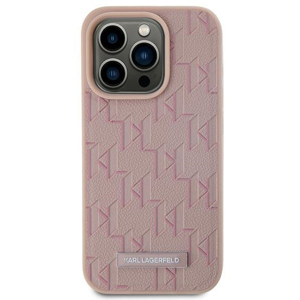 Karl Lagerfeld - Leather MagSafe - iPhone 15 Pro (KLHMP15LPKHPORPP) - Pink Monogram Metal Logo