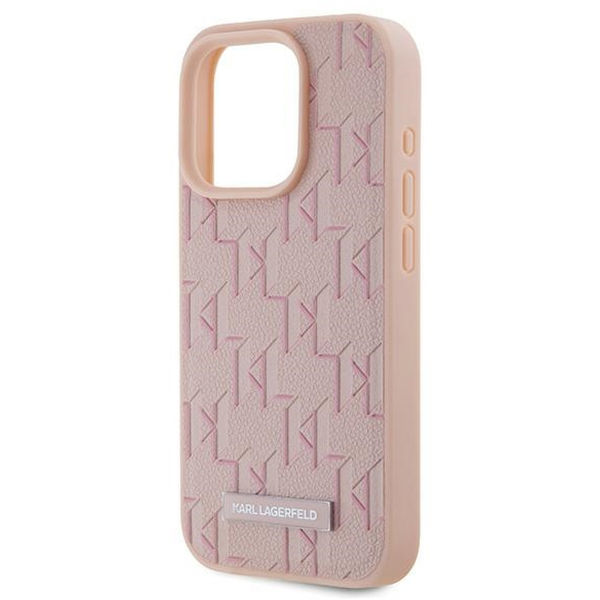 Karl Lagerfeld - Leather MagSafe - iPhone 15 Pro (KLHMP15LPKHPORPP) - Pink Monogram Metal Logo