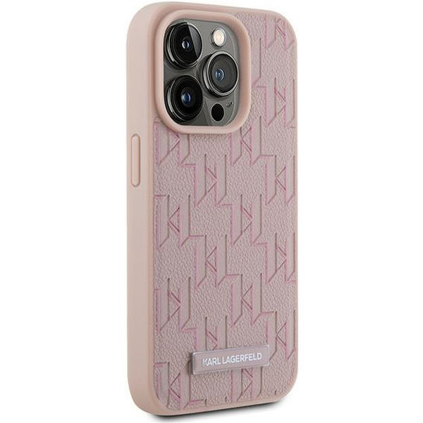 Karl Lagerfeld - Leather MagSafe - iPhone 15 Pro (KLHMP15LPKHPORPP) - Pink Monogram Metal Logo