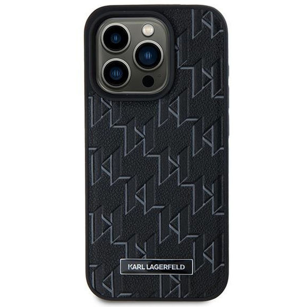 Karl Lagerfeld - Leather MagSafe (KLHMP15XPKHPORPK) - iPhone 15 Pro Max - Black Monogram Metal Logo