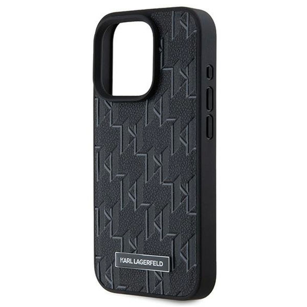 Karl Lagerfeld - Leather MagSafe (KLHMP15XPKHPORPK) - iPhone 15 Pro Max - Black Monogram Metal Logo