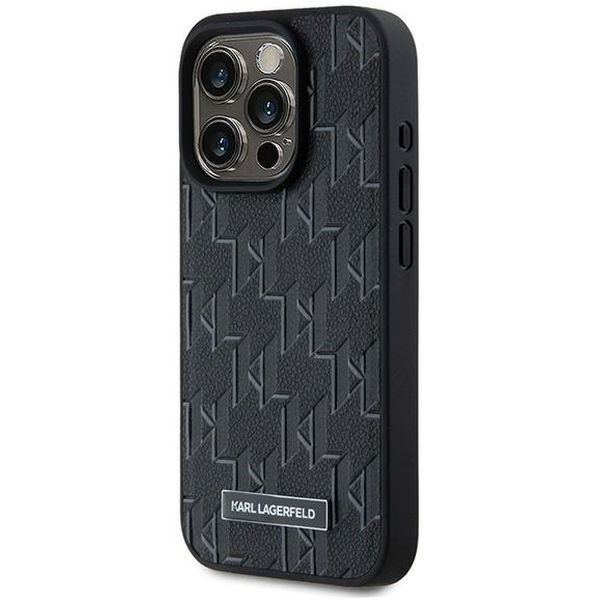 Karl Lagerfeld - Leather MagSafe (KLHMP15XPKHPORPK) - iPhone 15 Pro Max - Black Monogram Metal Logo
