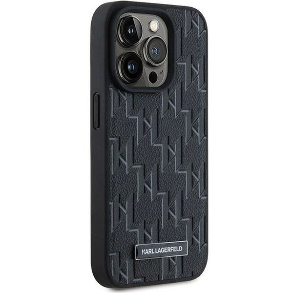 Karl Lagerfeld - Leather MagSafe (KLHMP15XPKHPORPK) - iPhone 15 Pro Max - Black Monogram Metal Logo