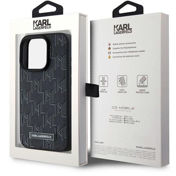 Karl Lagerfeld - Leather MagSafe (KLHMP15XPKHPORPK) - iPhone 15 Pro Max - Black Monogram Metal Logo