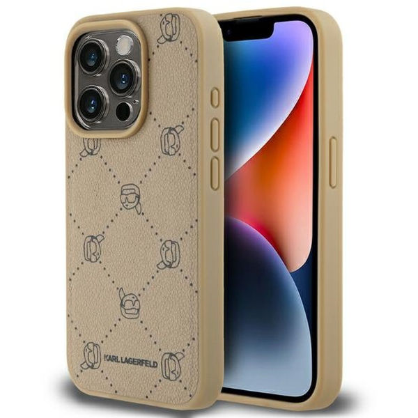 Karl Lagerfeld - Leather MagSafe (KLHMP15XPGKHPHE) - iPhone 15 Pro Max - Beige Karl Heads