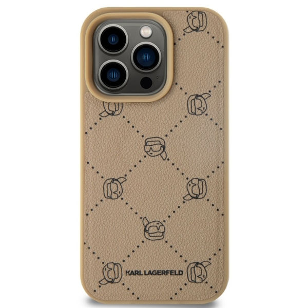 Karl Lagerfeld - Leather MagSafe (KLHMP15XPGKHPHE) - iPhone 15 Pro Max - Beige Karl Heads