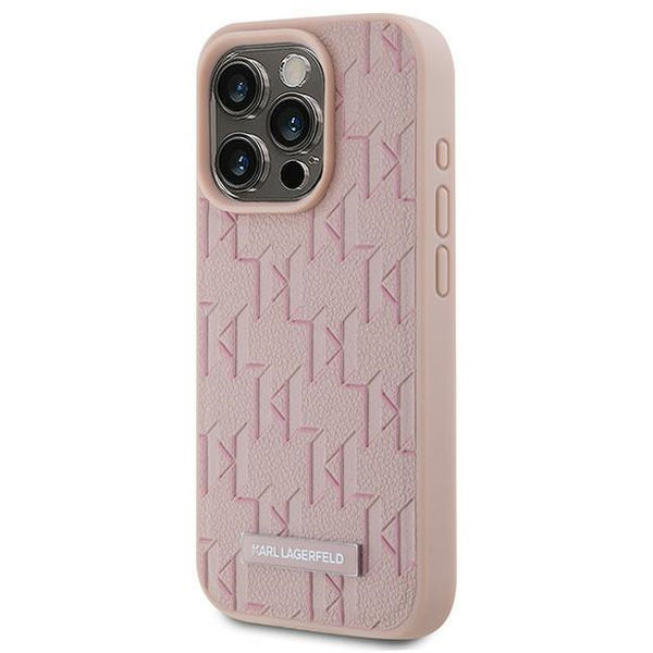 Karl Lagerfeld - Leather MagSafe (KLHMP15XPKHPORPP) - iPhone 15 Pro Max - Pink Monogram Metal Logo