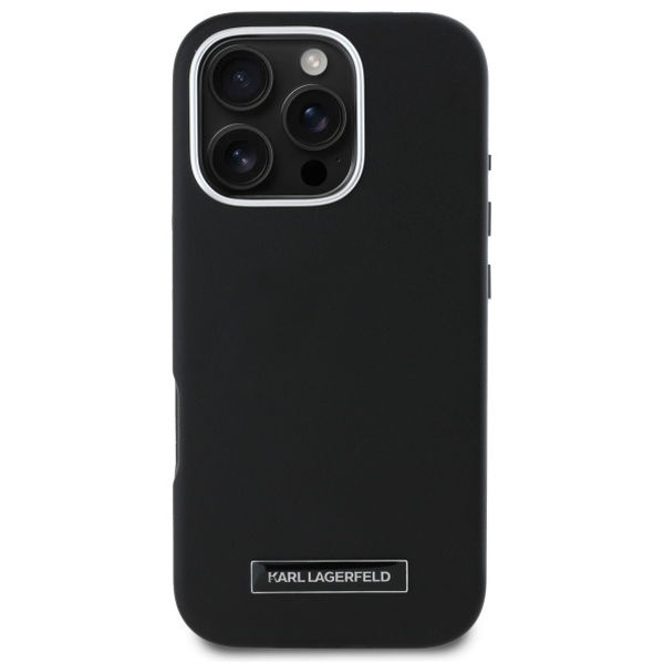 Karl Lagerfeld - Leather MagSafe (KLHMP16XPGMSRPK) - iPhone 16 Pro Max - Black FW Metal Plate