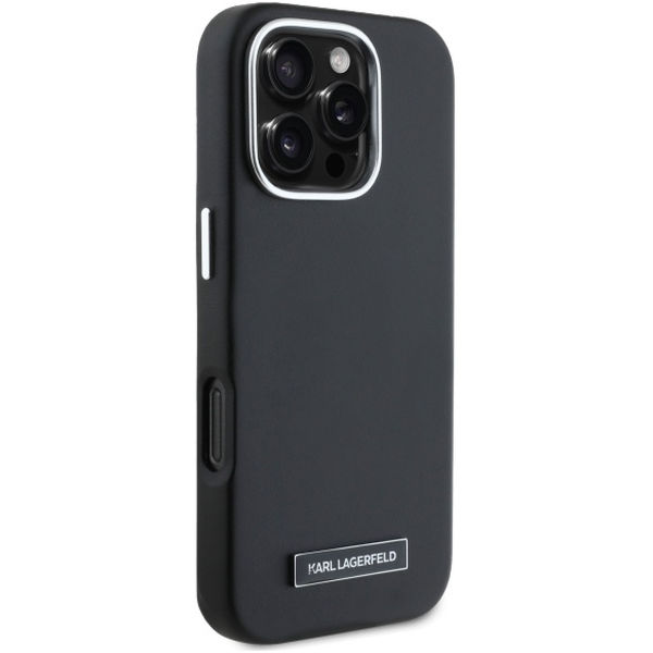 Karl Lagerfeld - Leather MagSafe (KLHMP16XPGMSRPK) - iPhone 16 Pro Max - Black FW Metal Plate