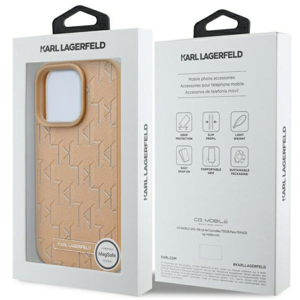 Karl Lagerfeld - Leather MagSafe (KLHMP16XPKHPORPE) - iPhone 16 Pro Max - Beige Hot Stamp