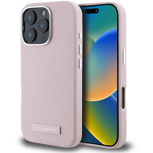 Karl Lagerfeld - Leather MagSafe (KLHMP16XPGMSRPP) - iPhone 16 Pro Max - Pink FW Metal Plate