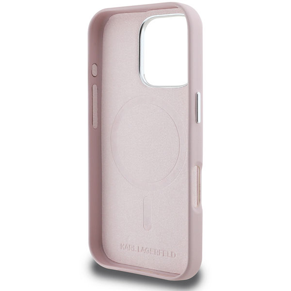 Karl Lagerfeld - Leather MagSafe (KLHMP16XPGMSRPP) - iPhone 16 Pro Max - Pink FW Metal Plate