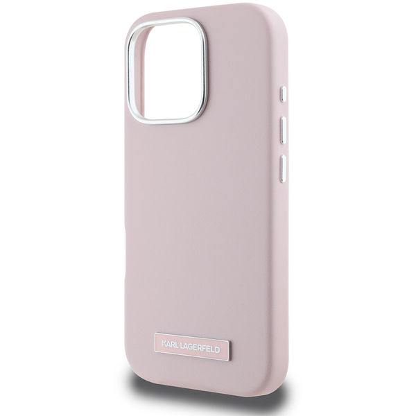 Karl Lagerfeld - Leather MagSafe (KLHMP16XPGMSRPP) - iPhone 16 Pro Max - Pink FW Metal Plate