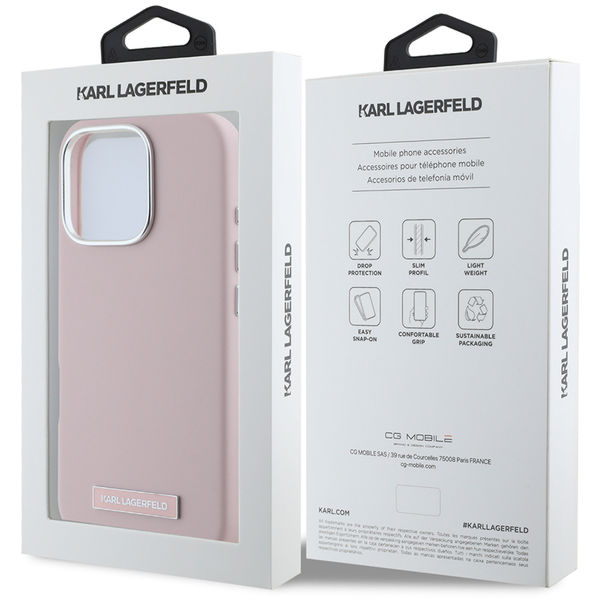 Karl Lagerfeld - Leather MagSafe (KLHMP16XPGMSRPP) - iPhone 16 Pro Max - Pink FW Metal Plate