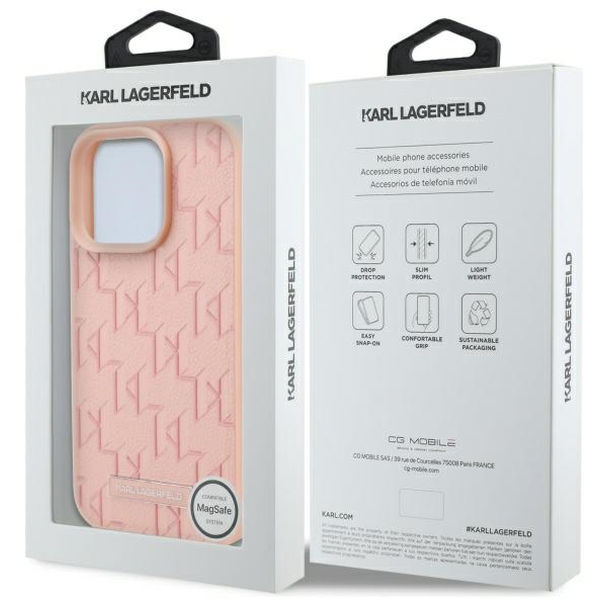 Karl Lagerfeld - Leather MagSafe (KLHMP16XPKHPORPP) - iPhone 16 Pro Max - Pink Hot Stamp
