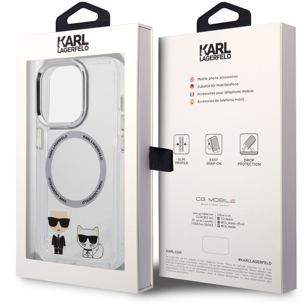 Karl Lagerfeld - Hardcase MagSafe (KLHMP14LHKCT) - iPhone 14 Pro - Transparent Karl & Choupette Aluminium