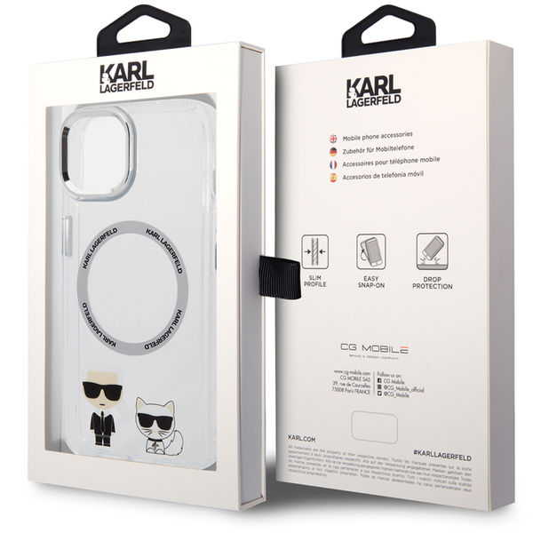 Karl Lagerfeld - Hardcase MagSafe (KLHMP14MHKCT) - iPhone 15 Plus / iPhone 14 Plus - Transparent Karl & Choupette Aluminium