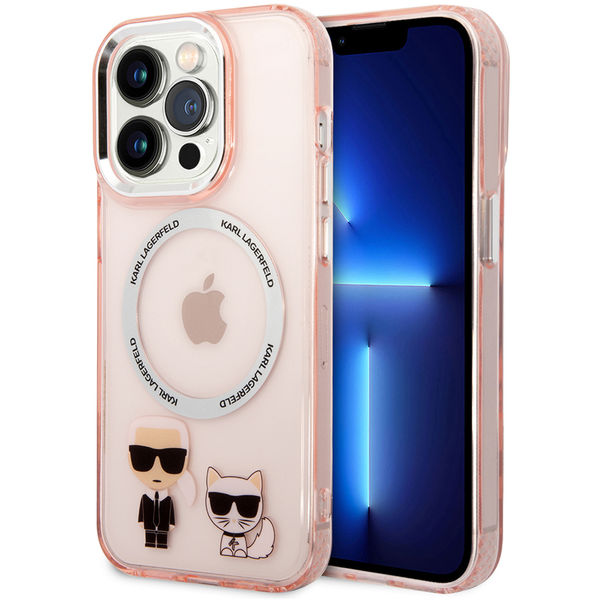 Karl Lagerfeld - Hardcase MagSafe (KLHMP14XHKCP) - iPhone 14 Pro Max - Pink Karl & Choupette Aluminium