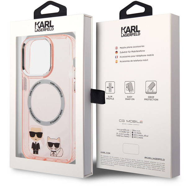Karl Lagerfeld - Hardcase MagSafe (KLHMP14XHKCP) - iPhone 14 Pro Max - Pink Karl & Choupette Aluminium