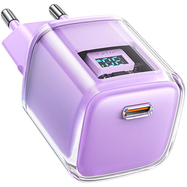 Acefast - Wall charger Sparkling Series (A53) - Type-C, GaN Technology, 30W, EU Plug, Fast Charging, LED display - Purple