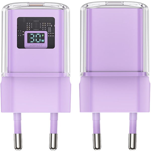 Acefast - Wall charger Sparkling Series (A53) - Type-C, GaN Technology, 30W, EU Plug, Fast Charging, LED display - Purple