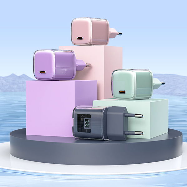 Acefast - Wall charger Sparkling Series (A53) - Type-C, GaN Technology, 30W, EU Plug, Fast Charging, LED display - Purple